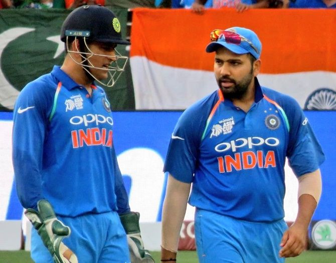 Rohit Sharma is proud that he has imbibed the ability to remain calm under pressure from M S Dhoni. Photograph: BCCI/Twitter