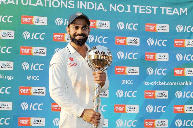 India captain Virat Kohli with the ICC Test mace