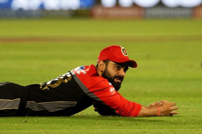 RCB skipper Virat Kohli looks disappointed after dropping his Rajasthan Royals counterpart Ajinkya Rahane during their match on Tuesday