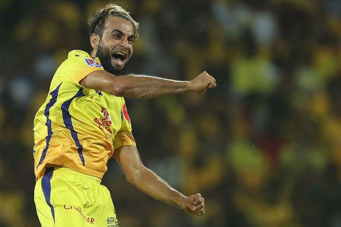 Imran Tahir of Chennai Super Kings celebrates fall of a wicket in IPL-12.