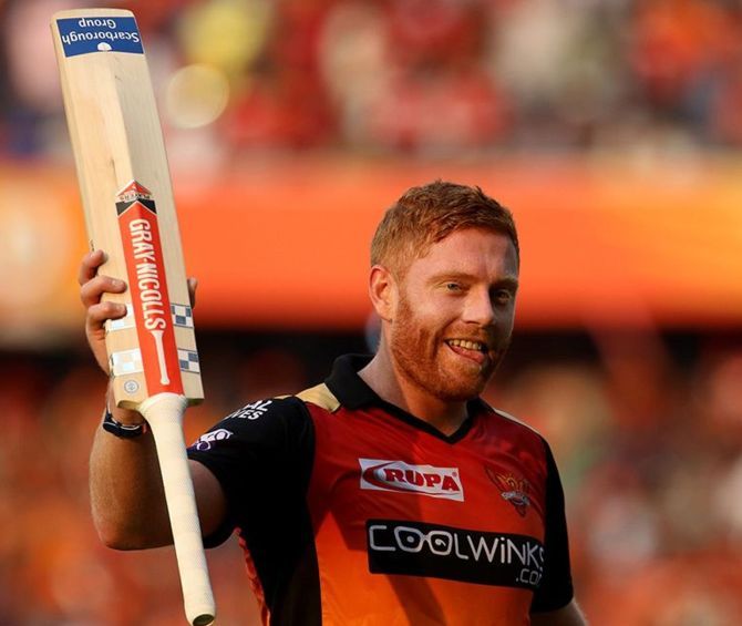 Jonny Bairstow of Sunrisers Hyderabad acknowledge the crowd after getting out for 114 during a match IPL-12 against Royal Challengers Bangalore.