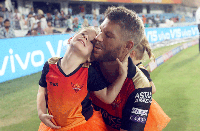 David Warner enjoys some play time with his daughter