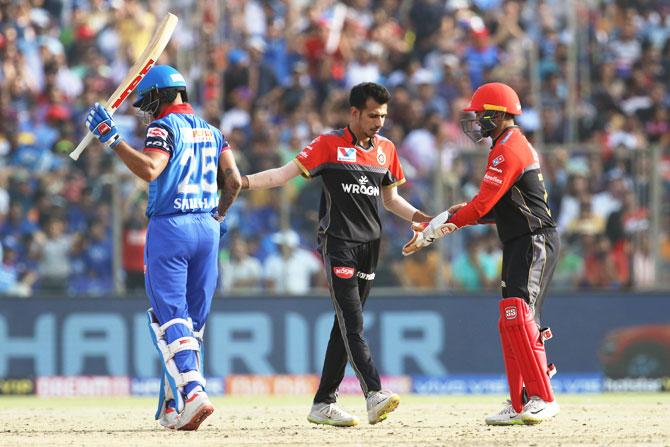 Yuzvendra Chahal celebrates on dismissing Shikhar Dhawan