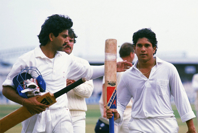 Sachin Tendulkar after his first international ton