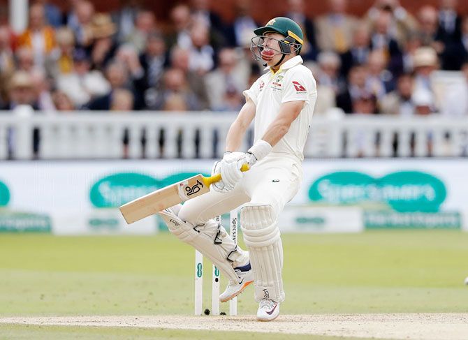 Marnus Labuschagne is struck on the helmet by a delivery from Jofra Archer