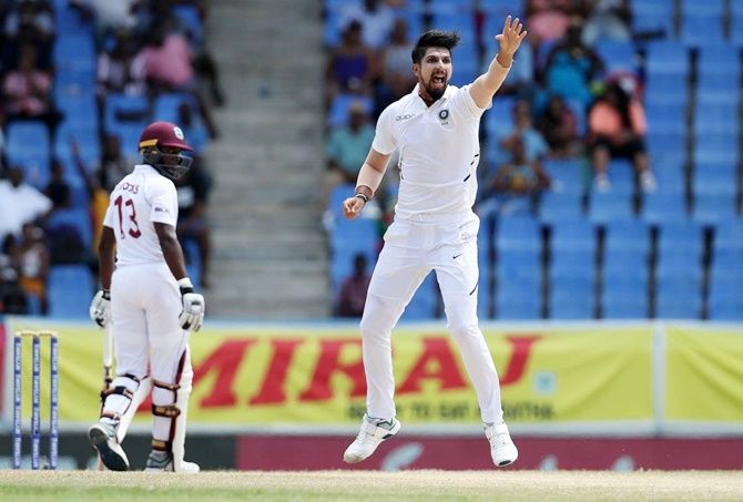 Ishant Sharma appeals successfully for leg before wicket against Shamarh Brooks.
