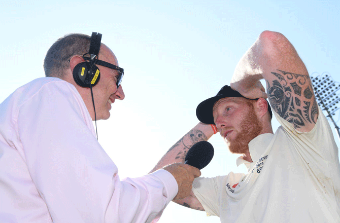 Man of the Match, England's Ben Stokes is interviewed by BBC Cricket commentator Jonathan Agnew after England's miracle win in the 3rd Ashes Test match between England and Australia at Headingley in Leeds on Sunday