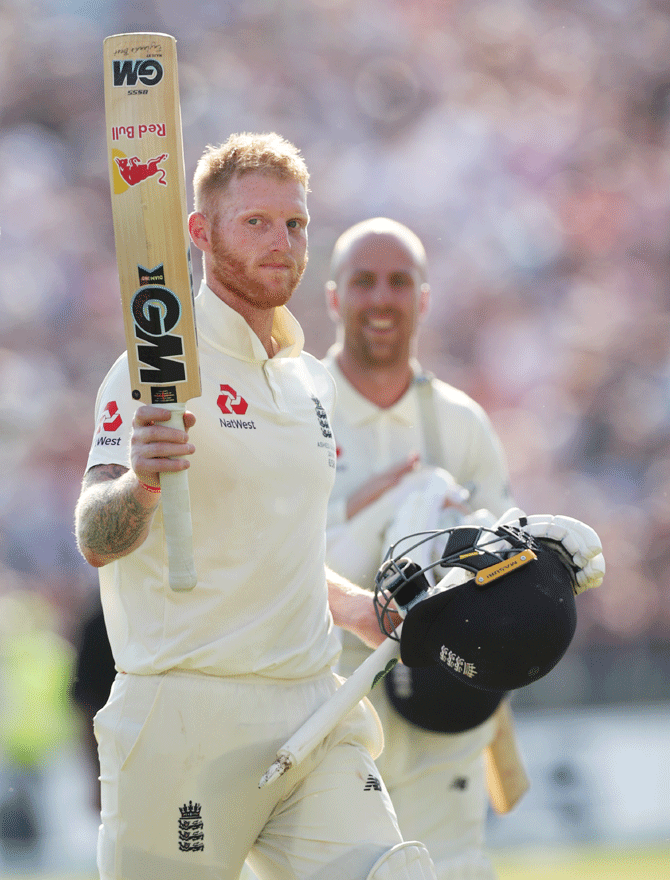 England's Ben Stokes celebrates winning the 3rd Ashes Test on Sunday