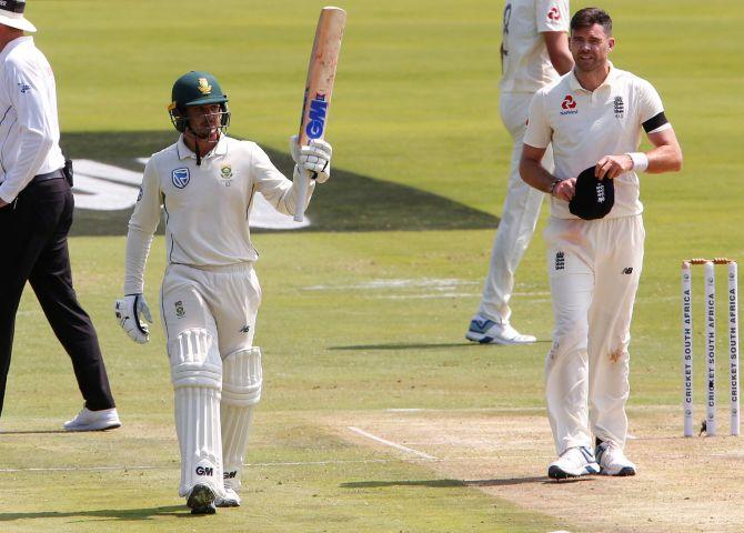 South Africa's Quinton de Kock celebrates on reaching his half century