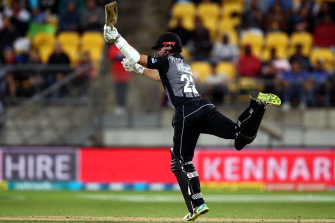 Kane Williamson hits out in the first T20 International against India in Wellington on Wednesday, February 6