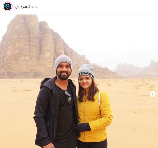 Ajinkya Rahane and wife Radhika posted a picture of themselves having a good time in Jordan