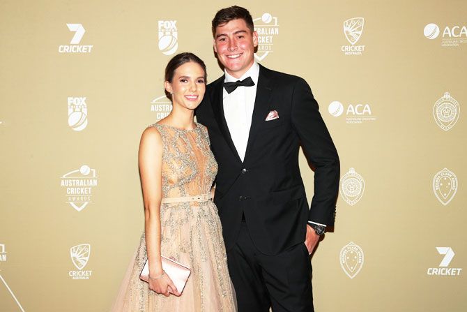 Matthew Renshaw and Josie Harvey at the 2019 Australian Cricket Awards