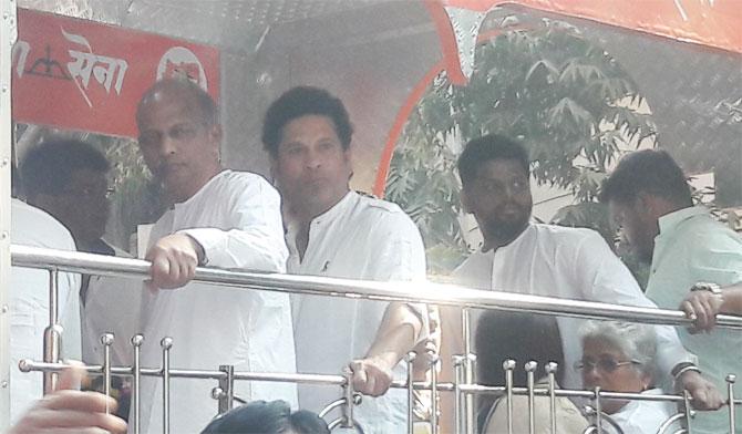 Sachin Tendulkar rides in the truck ferrying coach Ramakant Achrekar's body to the crematorium