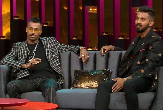 Hardik Pandya, left, with KL Rahul on the chat show Koffee with Karan