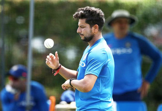 Kuldeep Yadav at a nets session at the SCG on Friday