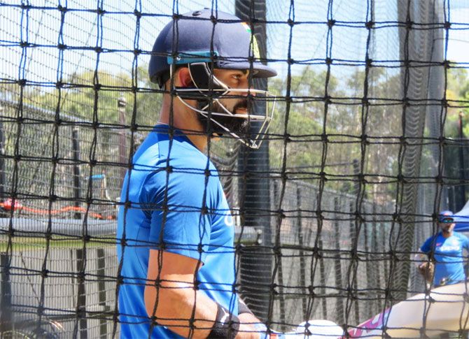 India captain Virat Kohli bats in the nets during training on Monday