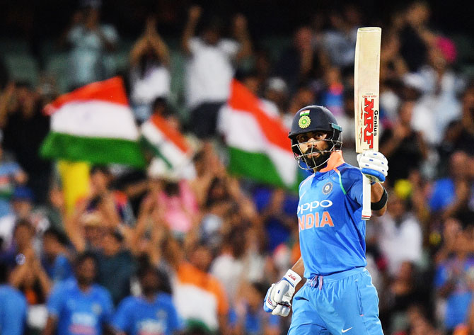 Virat Kohli had a sedate celebration after reaching his century, his 39th in ODIs