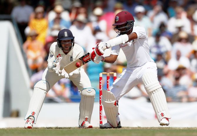 West Indies' Kraigg Brathwaite bats on Day 1 of the first Test against England on Wednesday