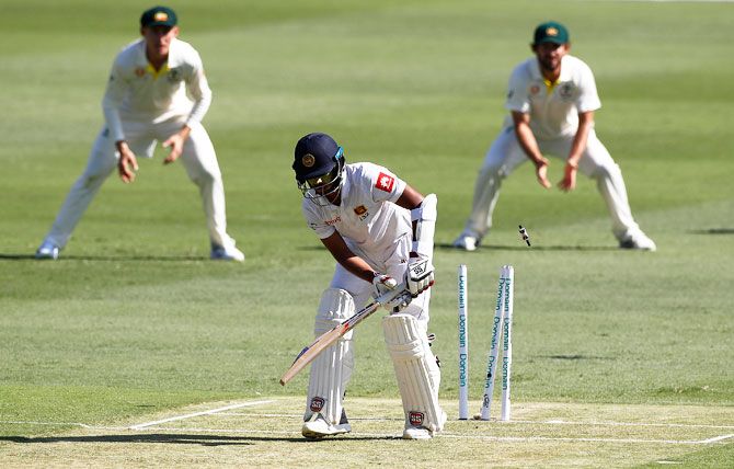 Sri Lanka's Kusal Mendis is bowled by Australia's Jhye Richardson