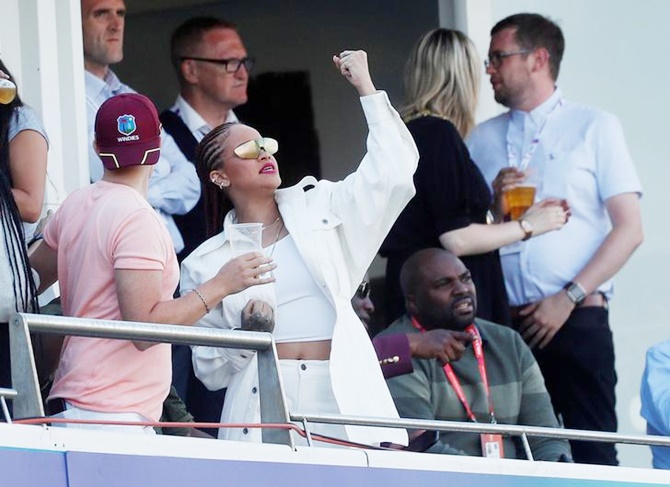 Pop idol Rihanna at the World Cup match between West Indies and Sri Lanka
