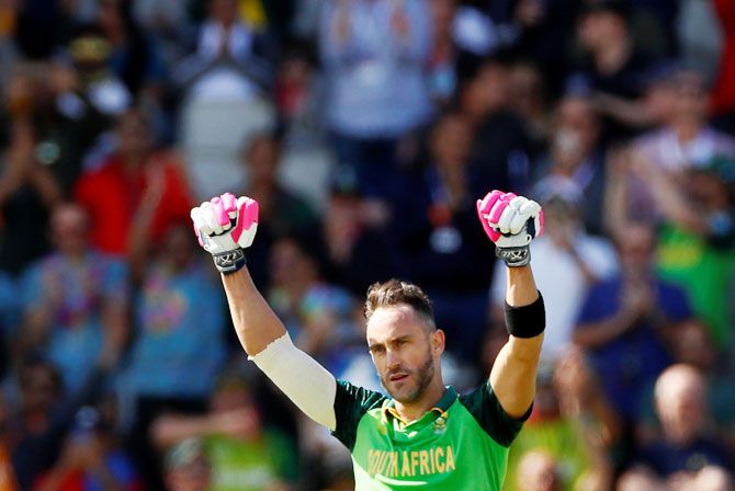 South Africa's Faf du Plessis celebrates on reaching his century against Australia