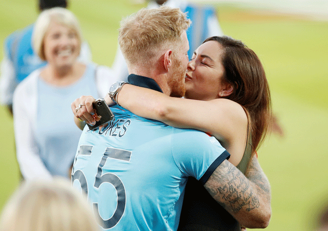 England's Ben Stokes celebrates with partner Clare 