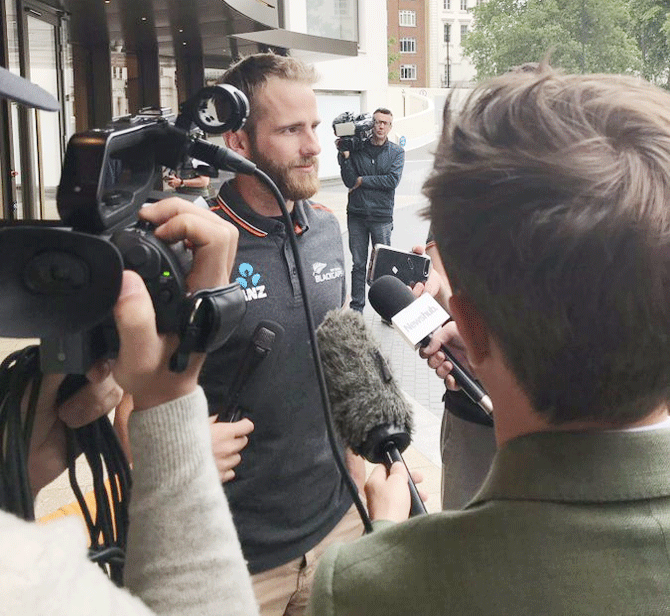 Kane Williamson speaks to reporters on arrival in Wellington on Monday