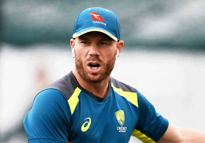 David Warner at a practice session at Edgbaston in Birmingham on Tuesday