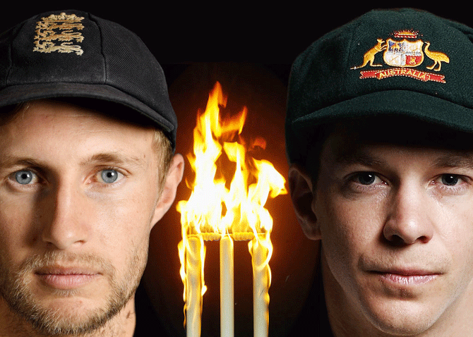 The portraits of England captain Joe Root and Australia captain Tim Paine. CA has been negotiating with authorities and the ECB over travel conditions and whether players' families can visit during the Christmas and New Year period.