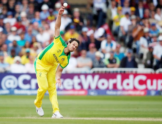 Australia's Nathan Coulter-Nile in action against the West Indies during the World Cup match, at Trent Bridge, Nottingham