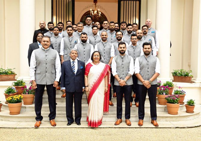 The Indian cricket team with the Indian High Commissioner to UK Ruchi Ghanashyam on Friday