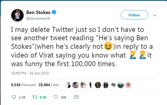 Ben Stokes tweet that has won him many laughs