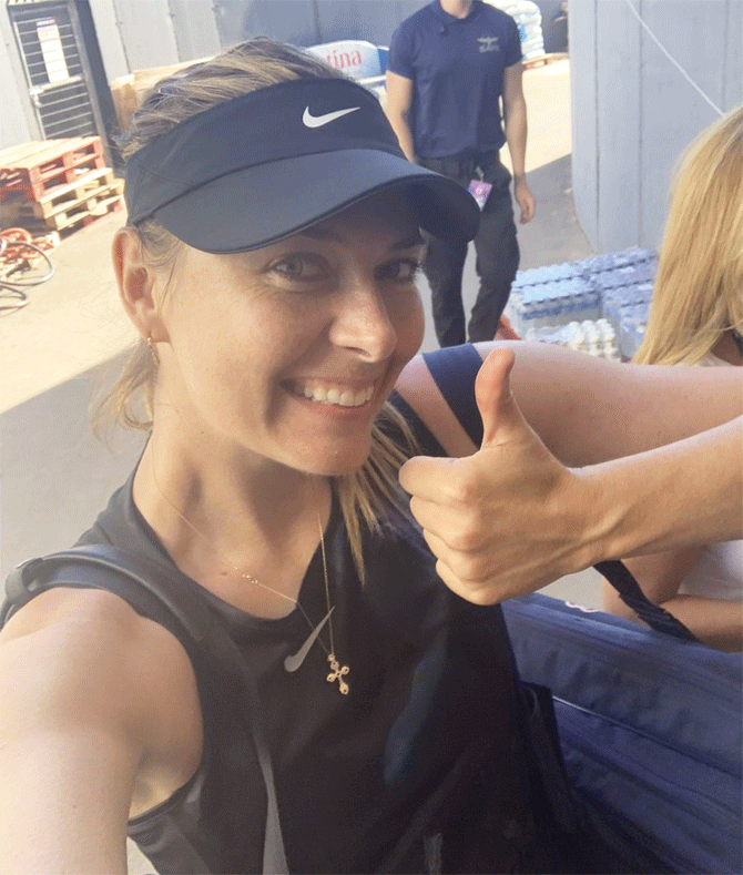 'First match in a few months. First win on grass since 15’. I don’t usually get my phone out until I’m finished with my cool down ( only to write to mama) but this deserves a selfie', Maria Sharapova tweeted with this picture after her match on Tuesday
