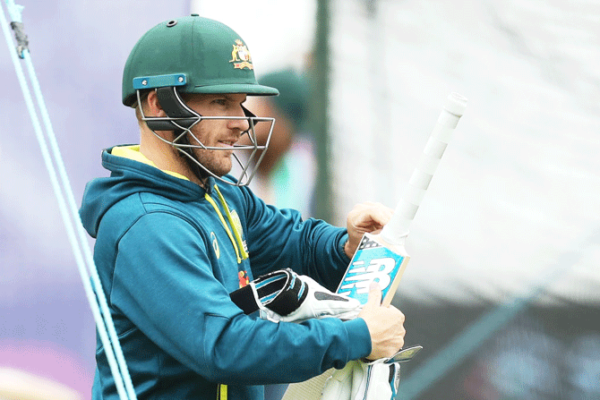Aaron Finch waits his turn to bat during an Australia nets session in Nottingham on Wednesday