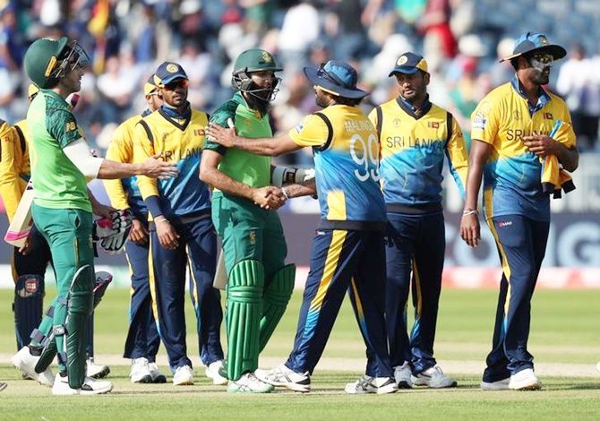  South Africa's Hashim Amla is congratulated by Sri lanka's Lasith Malinga as he leaves the field after Friday's World Cup match at Chester-Le-Street.