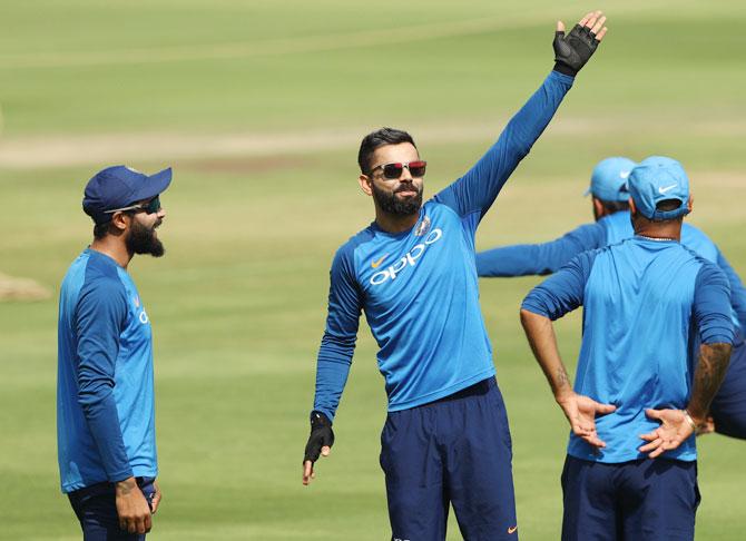 India captain Virat Kohli trains with teammates ahead of the first One Day International against Australia at Rajiv Gandhi International Cricket Stadium in Hyderabad on Friday