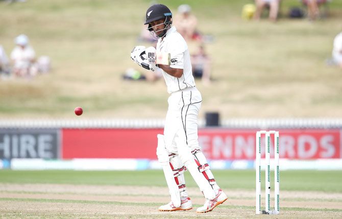 New Zealand's Jeet Raval bats during on Day 2 of the first Test against Bangladesh at Seddon Park in Hamilton on Friday