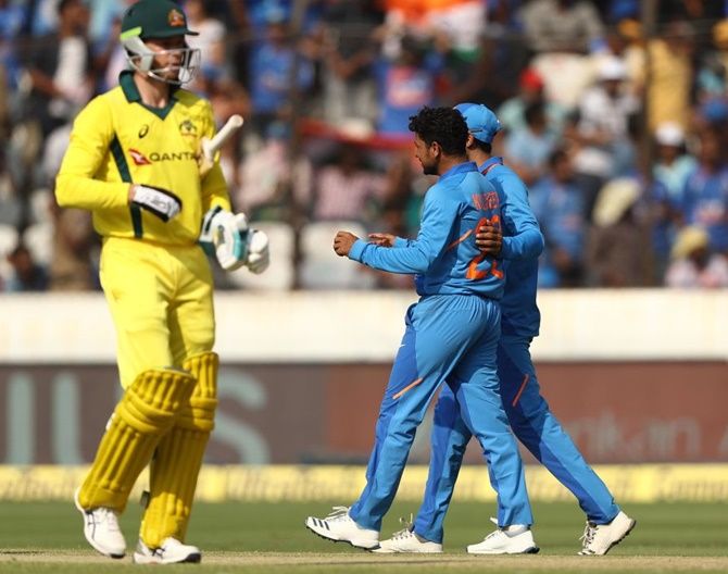 Kuldeep Yadav picked two wickets in the first ODI against Australia in Hyderabad