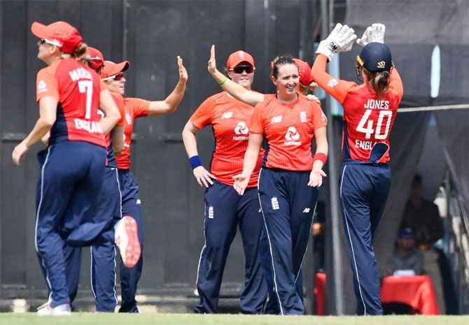 England players celebrate victory in 3rd T20I against India in Guwahati on Saturday