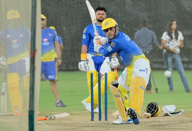 Mahendra Singh Dhoni at a nets session in preparation for IPL