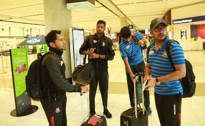 The Bangladesh Team on arrival at the Hazrat Shahjalal International Airport in Dhaka on Saturday