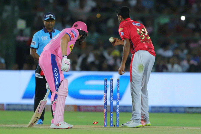  Ravichandran Ashwin runs-out Jos Buttler during their IPL match on Monday, March 25