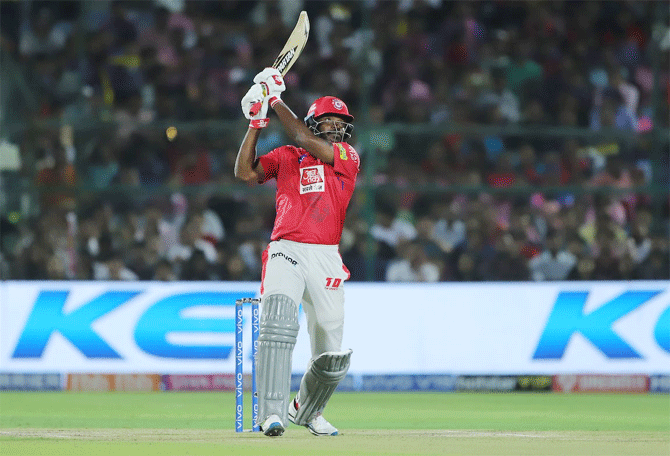  Chris Gayle kicked off his campaign in IPL-12 with a brisk 79 off 47 balls for Kings XI Punjab against Rajasthan Royals, in Jaipur, on Monday