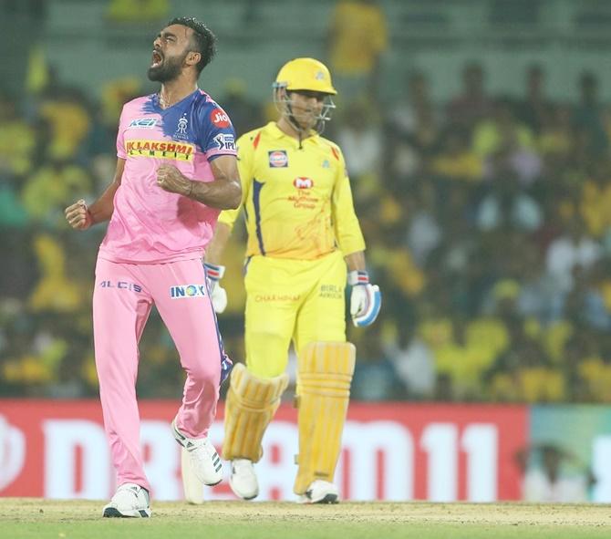 Jaidev Unadkat celebrates after dismissing Suresh Raina