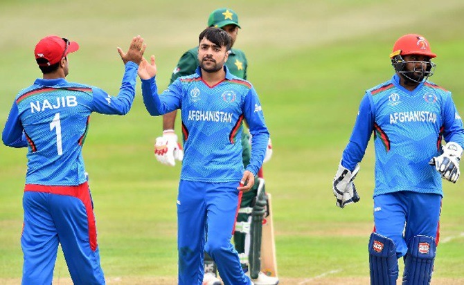 Afghanistan's Rashid Khan celebrates a wicket. Rashid stepped down from captaincy with immediate effect on Thursday, shortly after the country's cricket board (ACB) named him in their squad for the Twenty20 World Cup in October-November