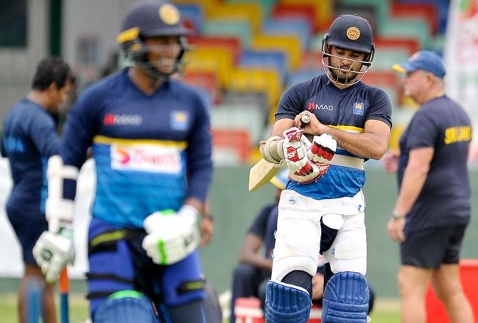 Sri Lanka players at a practice session