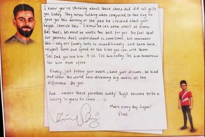 Kohli wrote a letter to his 15 year old self