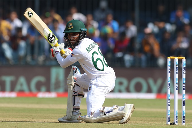 Bangladesh captain Mominul Haque in action.