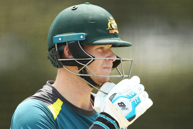 Australia's Steven Smith looks on during a training session ahead of the first Test between Australia and Pakistan at the BUPA National Cricket Centre in Brisbane