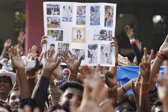 Fans during day 1 of the 2nd Test match between India and Bangladesh held at the Eden Gardens Stadium on Friday